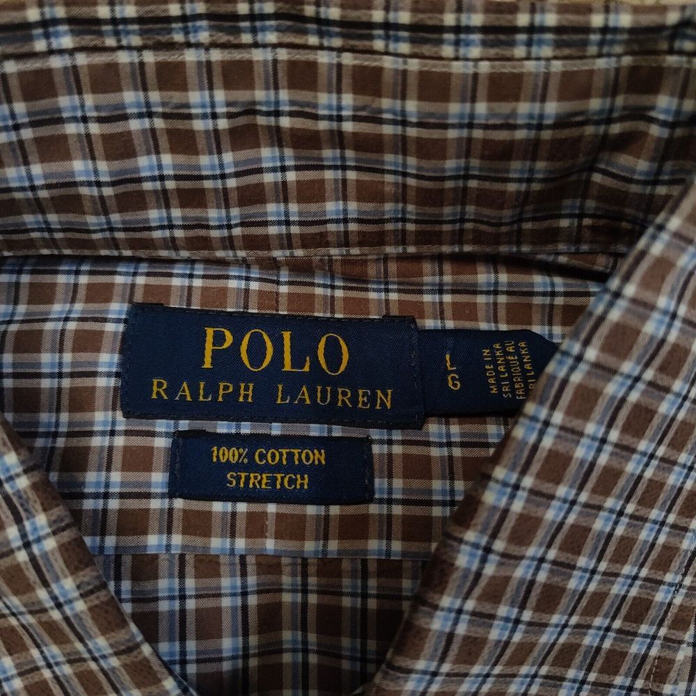 Polo Ralph Lauren Men Sz L Brown Plaid Stretch Long Sleeve Button Up Cotton - Picture 4 of 11